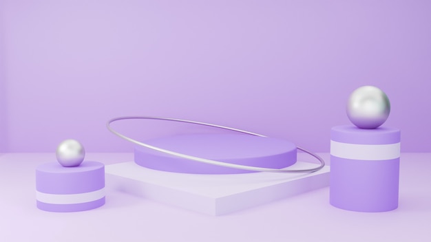 Wyświetlacz produktu Minimalistyczny 3D Podium Geometryczna scena Miękki fioletowy motyw ze srebrnym metalicznym