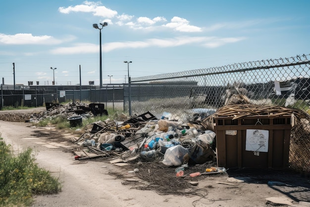 Wysypisko Otoczone Siatką Z Koszami Do Recyklingu I Oznakowaniem