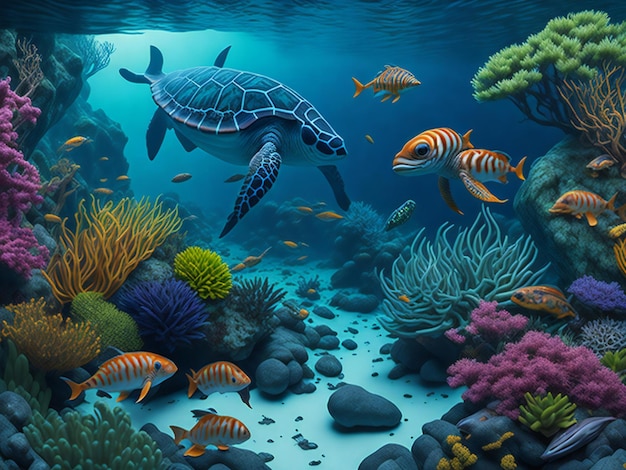 Wzbudzający podziw projekt krajobrazu przedstawiający żywy i zróżnicowany ekosystem oceanu