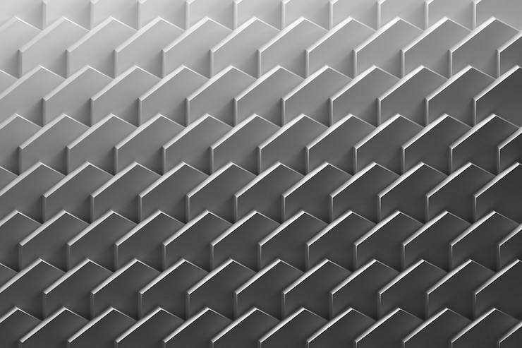 Zdjęcie wzór geometryczny z starannie ułożonymi powtarzającymi się warstwami. abstrakcjonistyczny tło z płaskimi diagonalnymi prześcieradłami w czarny i biały