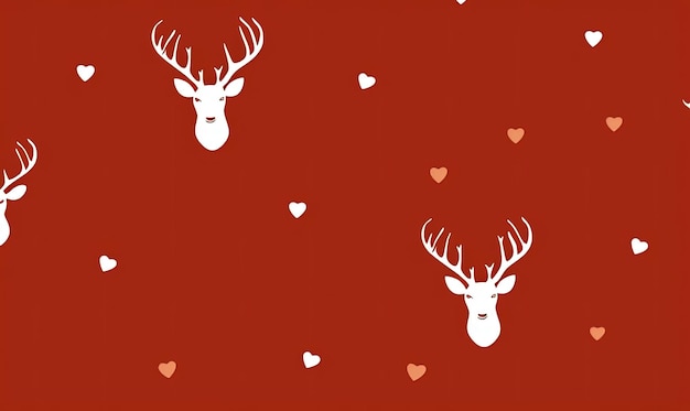 wzór głowy jelenia w kolorze czerwonym z białymi sercami w stylu symboliki ikonograficznej
