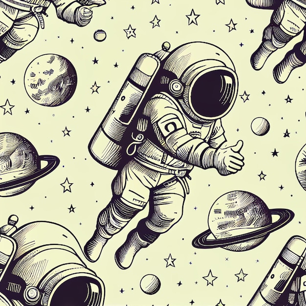 wzór grafiki liniowej astronautów