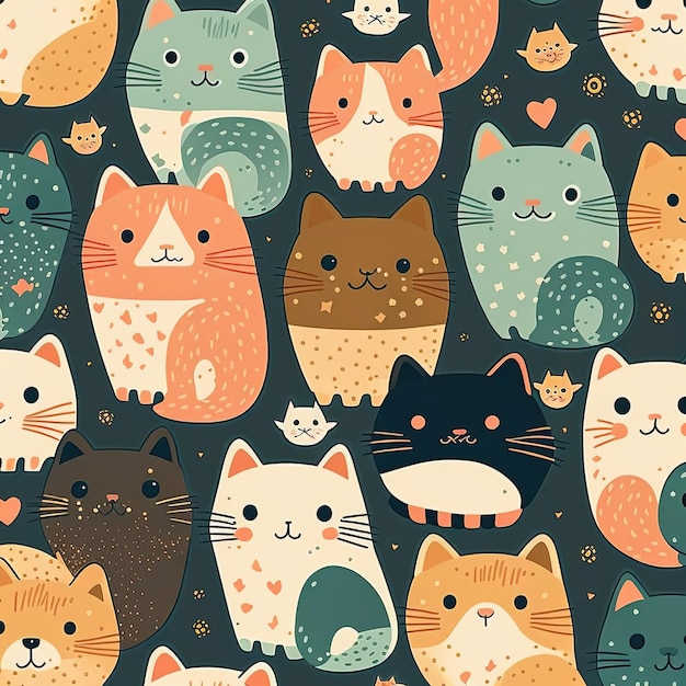 Wzór kotów w różnych kolorach.