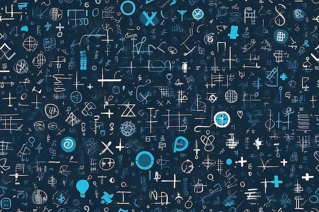 Wzór niebieskich symboli matematyki i harmonii dla projektów technicznych i medycznych