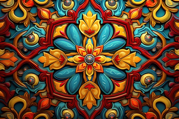 Wzór ozdoby etnicznej ludowej z elementami geometrycznymi mozaiki do tkanin i ceramiki wnętrz