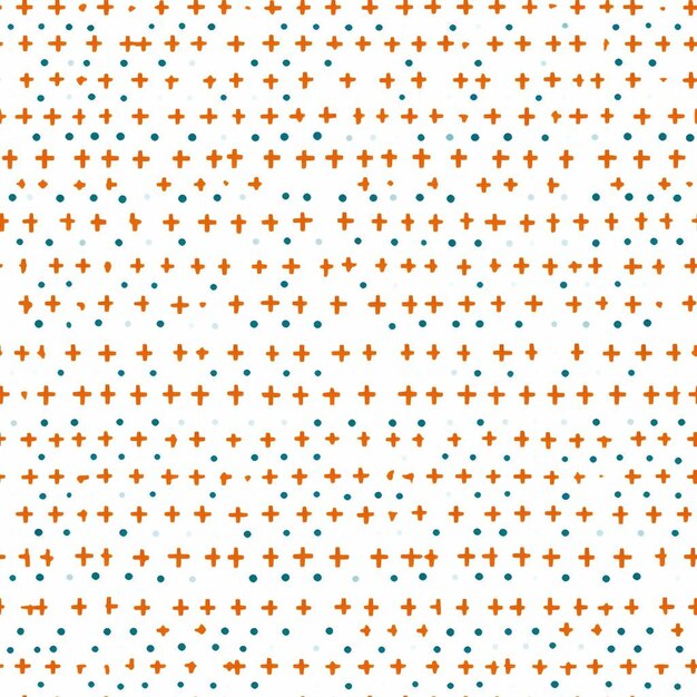 Wzór pomarańczowych i niebieskich krzyżyków z pomarańczowymi i zielonymi strzałkami na białym tle.