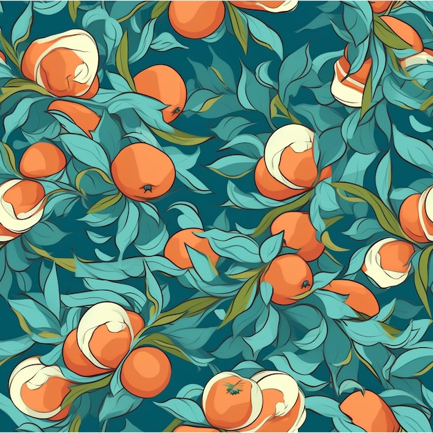 Zdjęcie wzór pomarańczy z liśćmi i napisem mandarynka na spodzie.