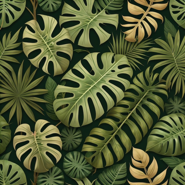 Zdjęcie wzór roślin tropikalnych z liśćmi i kwiatami.
