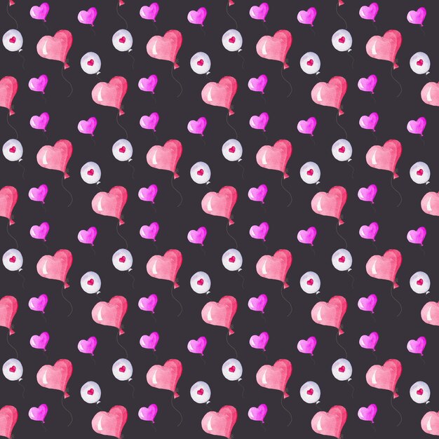 Wzór różowych balonów na Walentynki Akwarela ilustracji na białym tle Serce