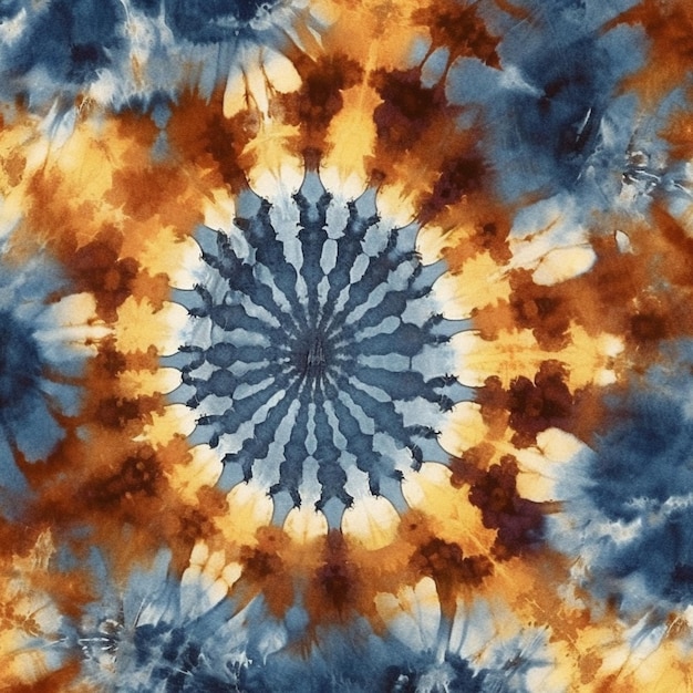 Wzór tie-dye z niebieskim i pomarańczowym generatywnym ai na środku
