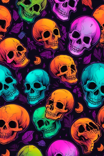 wzór tła kolorowych czaszek halloween kwasowe kolory