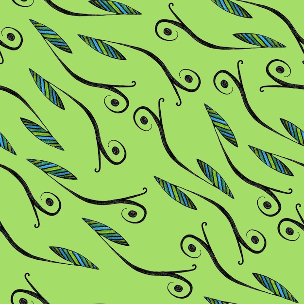 Zdjęcie wzór z abstrakcyjnym liściem narysowanym kolorowymi kredkami