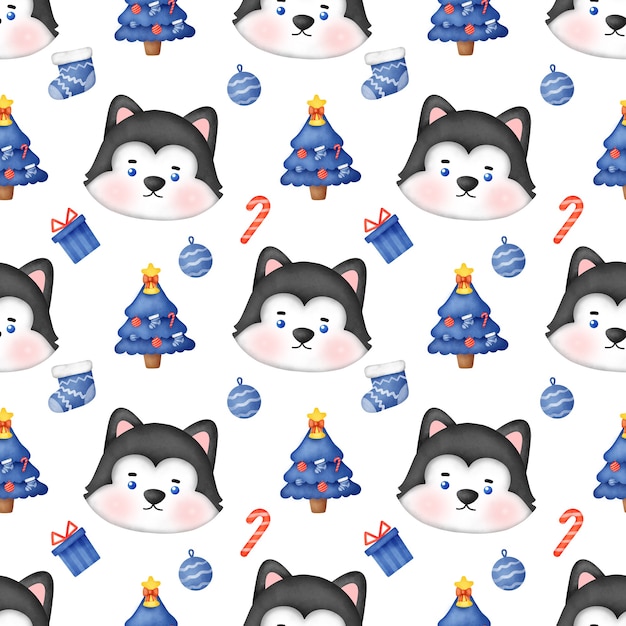 Wzór Z Boże Narodzenie Siberian Husky Pies Z Santa Hat.