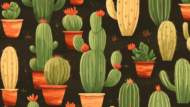 Wzór z koncepcją projektowania tapety tła kaktusa kreskówka