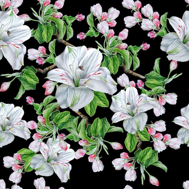 Wzór Z Kwiatami. Kwitnąć. Alstroemeria. Akwarela Ilustracja. Wyciągnąć Rękę.