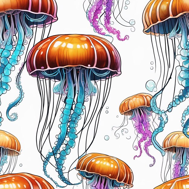wzór z meduzami i koralowcami wzór z meduzami i koralamiakwarela galaretki