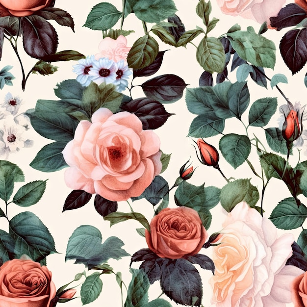 Wzór z różą na beżowym tle Tekstura kwiatowa