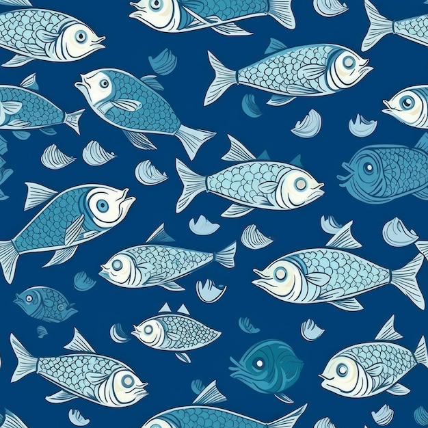 Wzór z rybą na niebieskim tle.