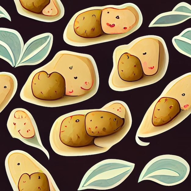 Zdjęcie wzór z twarzą i dwoma ziemniakami z liśćmi