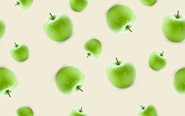 Wzór z zielonych jabłek na jasnym tle