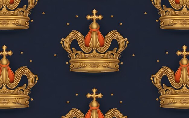 Zdjęcie wzór ze złotą koroną na ciemnoniebieskim tle.