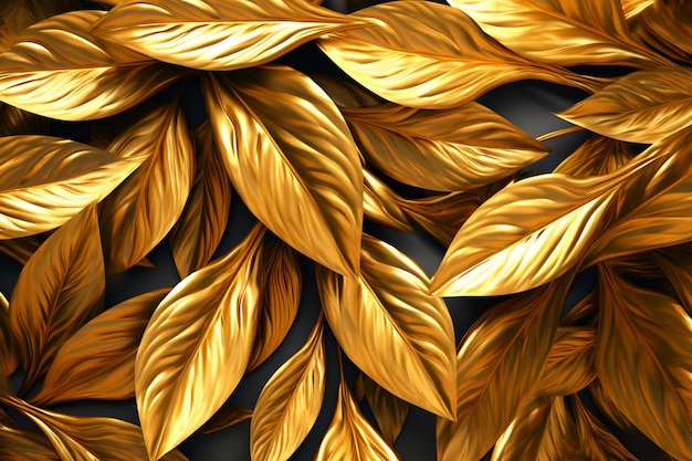 Wzór złotego liścia z napisem gold