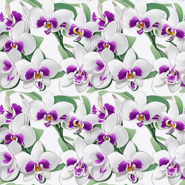 Wzory kwiatowe orchidei układające gładkie kształty białym tłem do drukowania zestawień