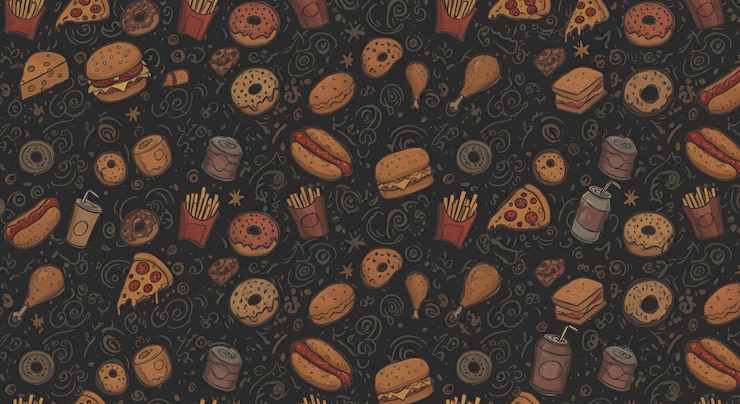 Zdjęcie wzorzec doodle z śmieciowego jedzenia