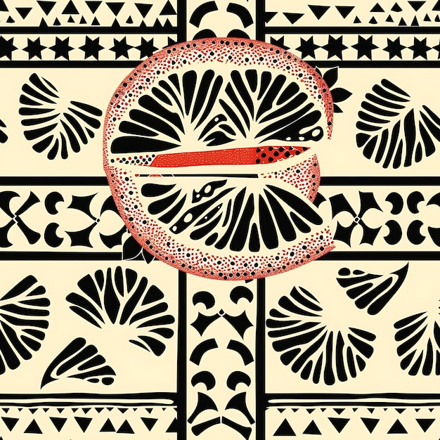 Wzorzec Jackfruit z sylwetką kawałka i etnicznym projektem z Triba Tile Seamless Art Tattoo Ink