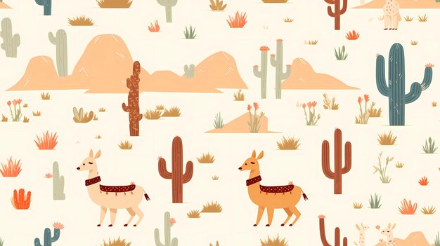 Wzorzec lamy i kaktusa w tonach pustyni