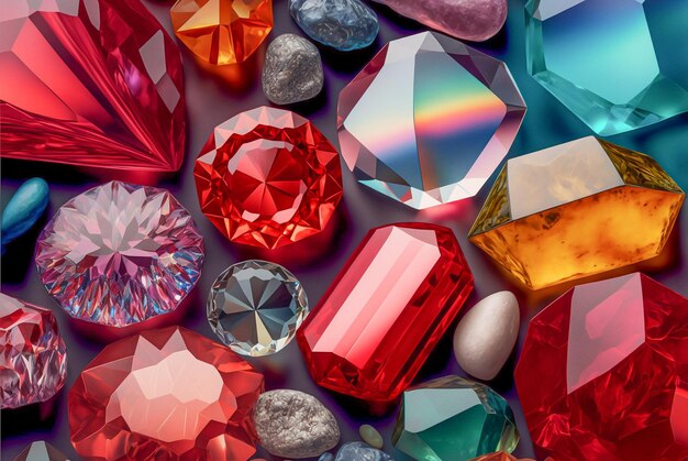 Wzorzec wielu różnorodnych kolorowych kryształów generatywny ai