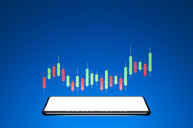 Wzrost Biznesu I Inwestycji Z Białym Ekranem Smartfona I Wykresem W Tle Renderowania 3d