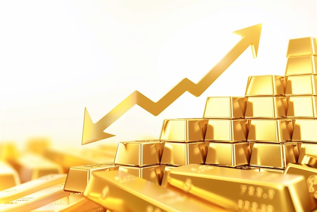 Wzrost ceny złota inwestycja w złoto lub koncepcja wzrostu ceny złota wzrost ceny złota wykres strzałkowy