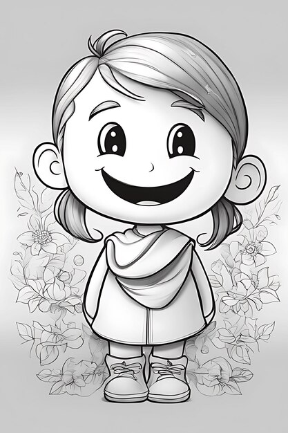 Zdjęcie wzruszająca twarz dziecka do kolorowania, szkic ołówkiem do druku