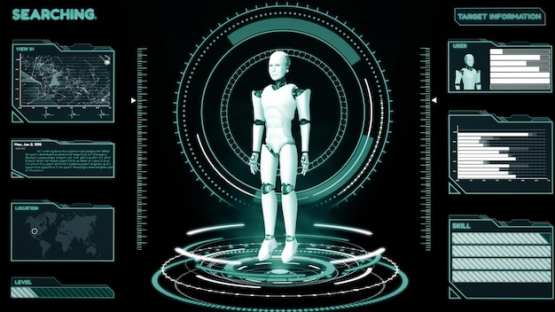 Xai futurystyczny robot sztuczna inteligencja cgi analityka dużych danych i programowanie