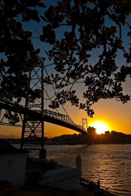 XAS Zachód słońca na moście Hercilio Luz w Florianopolis