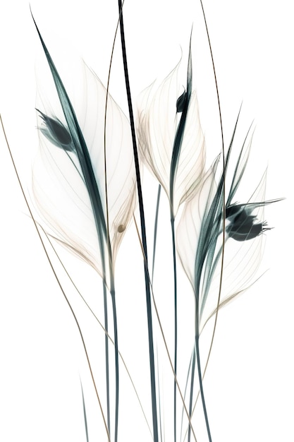 xray zielnik artystyczne kwiaty i liście na białym tle Generative AI