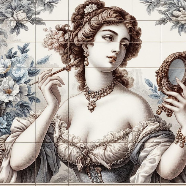 XVIII-wieczna portugalska realistyczna sztuka ceramiczna przedstawiająca ilustrację piękna
