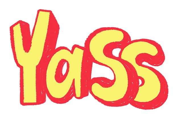 Yass png naklejka typografia doodle przezroczysty tło