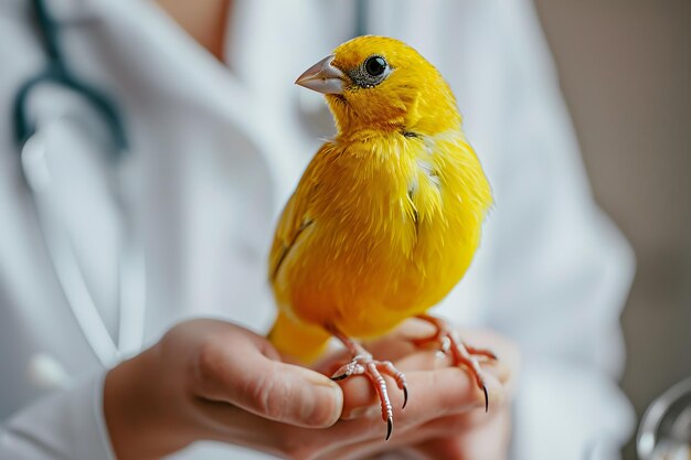 Yellow Songbird Checkup Veter With Stethoscope Ensuring Canarys Health Generatywna Sztuczna Inteligencja