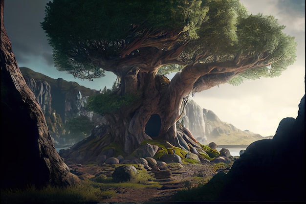 Yggdrasil z mitologii nordyckiej znany jako drzewo życia