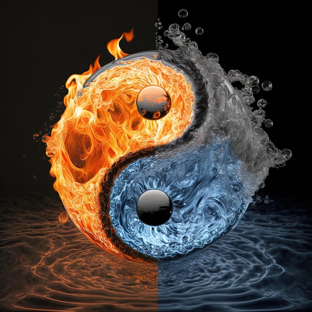 Yin i Yang stworzone z ognia i wody. Symbol harmonii