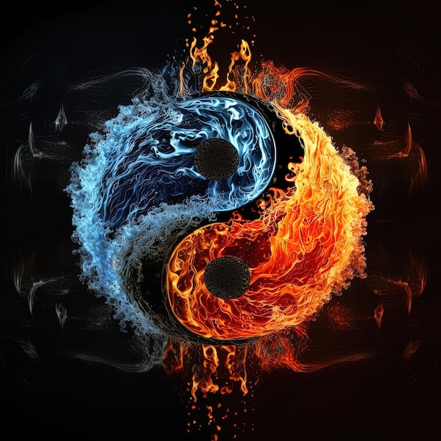 Yin i Yang stworzone z ognia i wody. Symbol harmonii