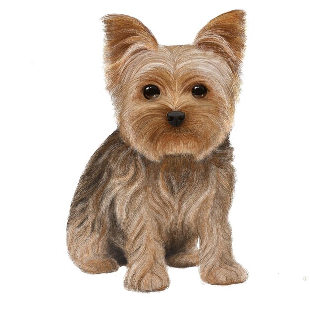 Yorkshire terrier śliczny mały pies ręcznie rysowane realistyczną ilustrację z uroczymi oczami