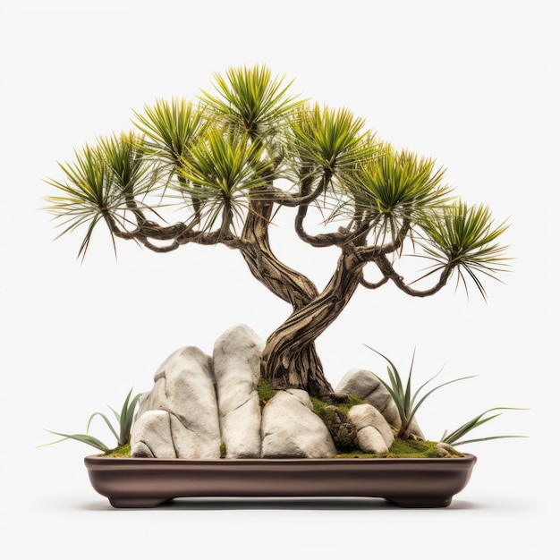 Yucca Bonsai Oszałamiająca Pojedyncze Białe Tła Dla Urzekającego Wyświetlacza