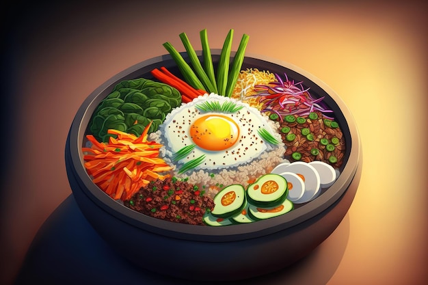 Yukhoebibimbap lub koreański tatar wołowy Bibimbap to danie z sezonowanego ryżu