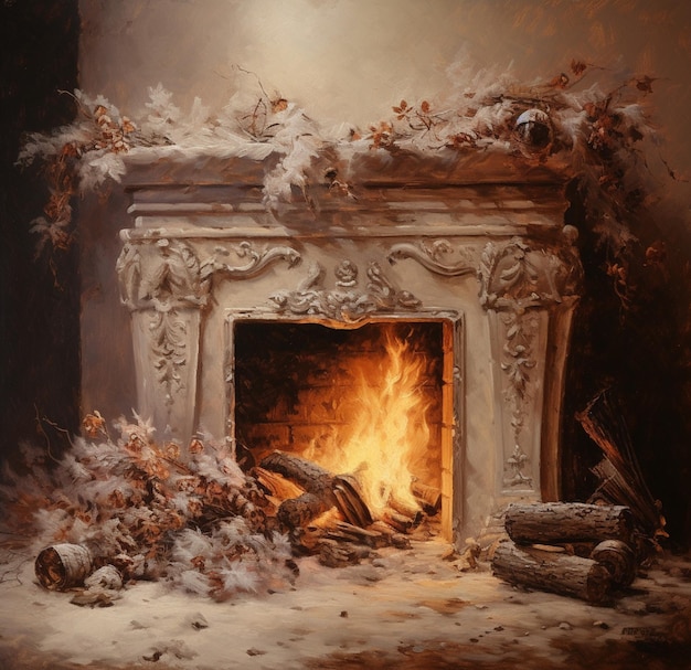 Yule Log Vintage Art