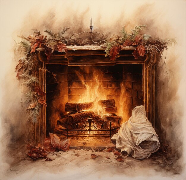 Yule Log Vintage Art