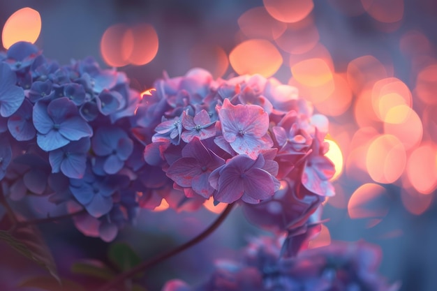 Z bliska bujne fioletowe kwiaty hortensji
