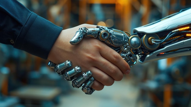 Z bliska człowiek uściska rękę robotowi